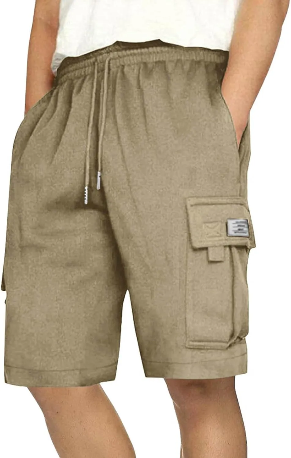 Mens Cargo Sweat Shorts Casual Drawstring Elastic Waist Athletic Workout Gym Jogger Shorts with Multi Pockets