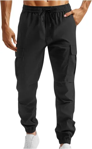 Mens Casual Cargo Joggers Pants Elastic Waist Drawstring Stretch Work Pants Tapered Sweatpants with Multi Pockets
