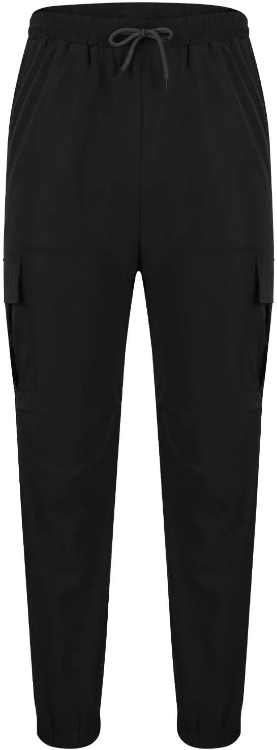 Mens Casual Cargo Joggers Pants Elastic Waist Drawstring Stretch Work Pants Tapered Sweatpants with Multi Pockets