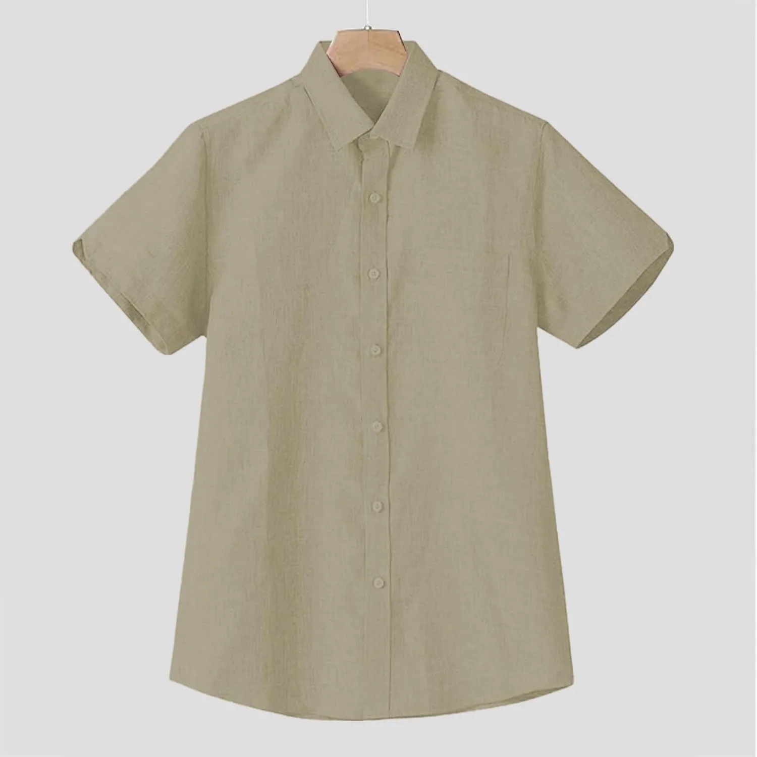 Mens Casual Linen Dress Shirt Hawaiian Short Sleeve Button Down Shirts Summer Vacation Wedding Beach Tops with Pocket