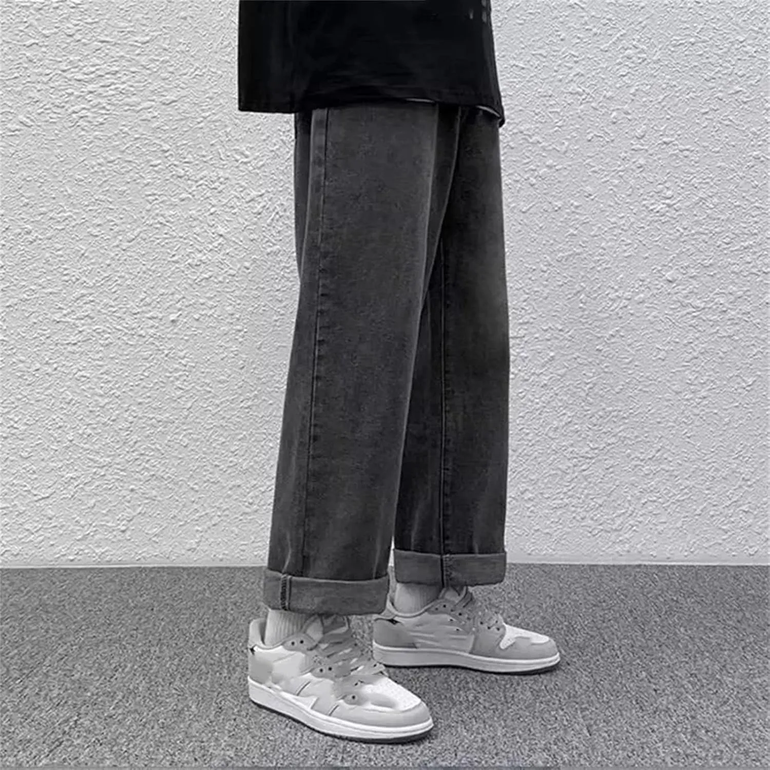 Men's Casual Long Baggy Jeans Vintage High Waist Straight Leg Jeans with Pockets