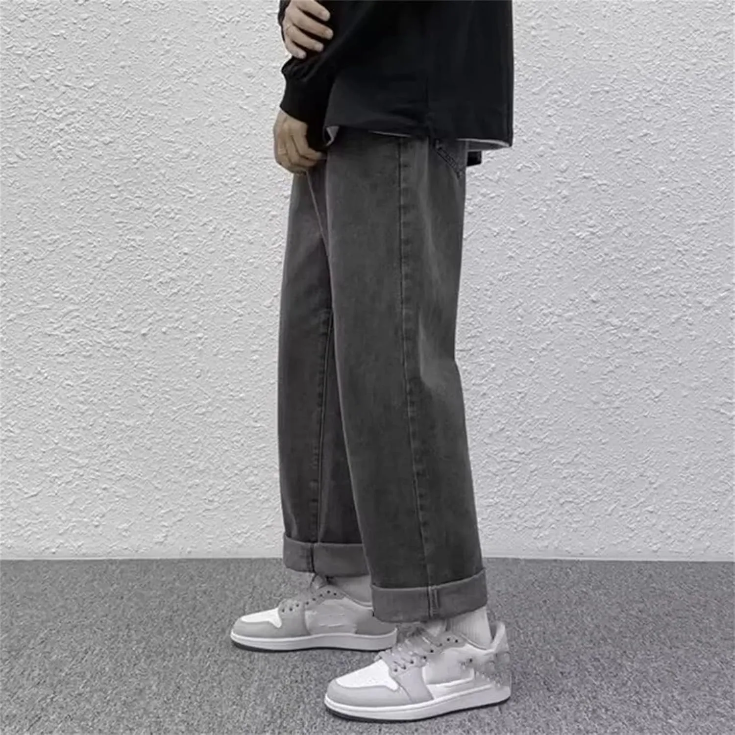 Men's Casual Long Baggy Jeans Vintage High Waist Straight Leg Jeans with Pockets