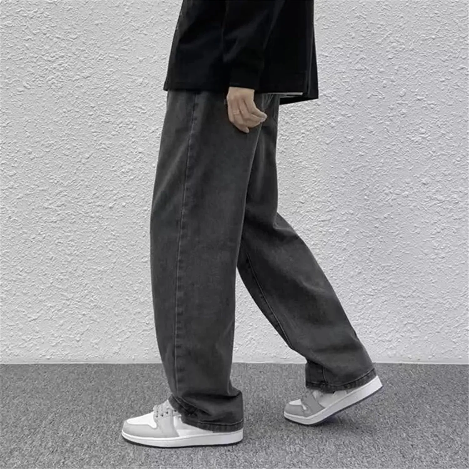 Men's Casual Long Baggy Jeans Vintage High Waist Straight Leg Jeans with Pockets