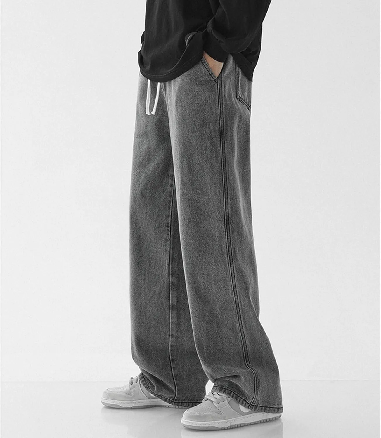 Men's Casual Ripped Jeans Stacked Distressed Patchwork Denim Pants Stretchy Straight Leg Style