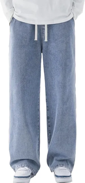 Men's Casual Ripped Jeans Stacked Distressed Patchwork Denim Pants Stretchy Straight Leg Style