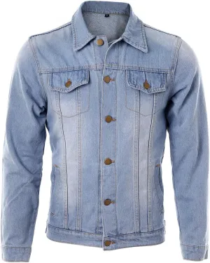 Men`s Classic Vintage Washed Denim Jeans Trucker Jacket Coat 3XL