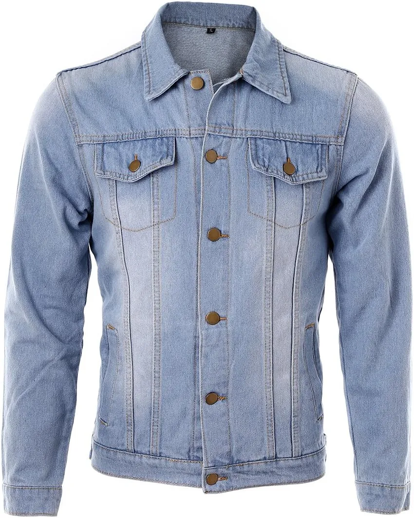 Men`s Classic Vintage Washed Denim Jeans Trucker Jacket Coat 3XL