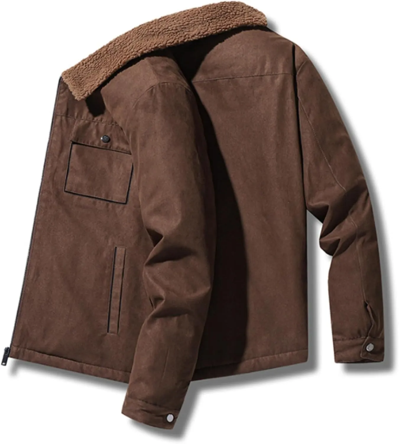 Men's Corduroy Jacket Thickened Sherpa Lined Trucker Jacket Turn-Down Collar Full Zip Warm Winter Jacket with Pockets