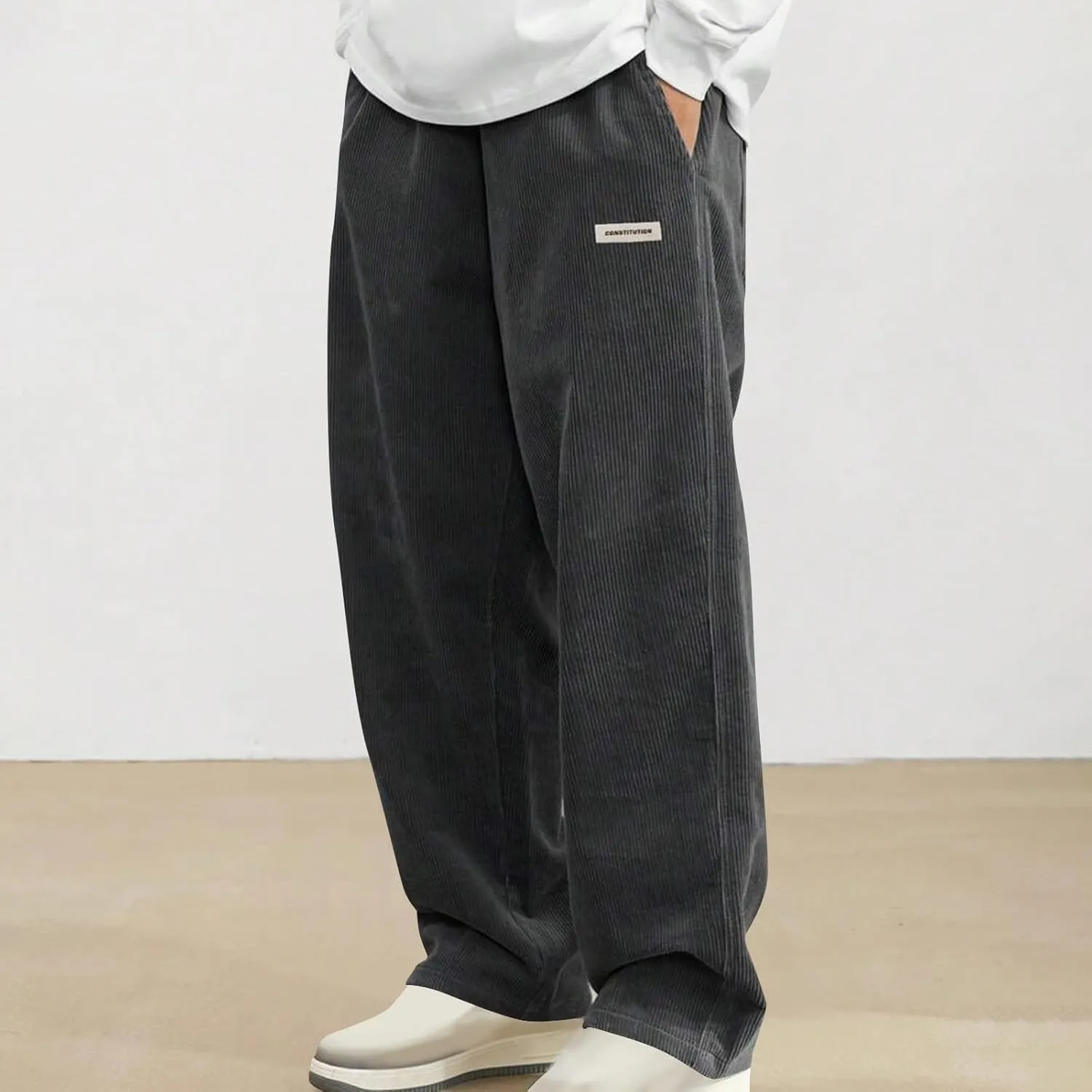 Men's Corduroy Lounge Pants Casual Drawstring Elastic Waist Straight Leg Joggers Going Out Sweatpants with Pockets