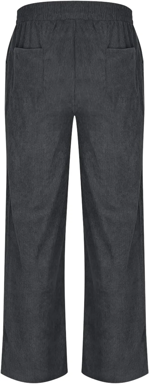 Men's Corduroy Lounge Pants Casual Drawstring Elastic Waist Straight Leg Joggers Going Out Sweatpants with Pockets