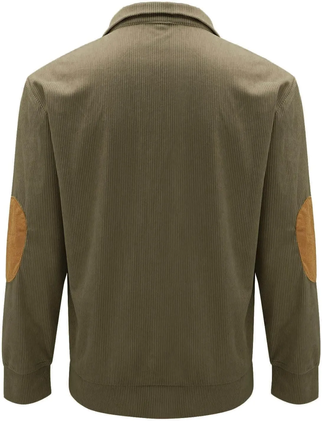 Mens Corduroy Shirt Button Up Pullover Lapel Collar Mock Neck Sweaters Long Sleeve Polo Sweatshirts with Elbow Patches