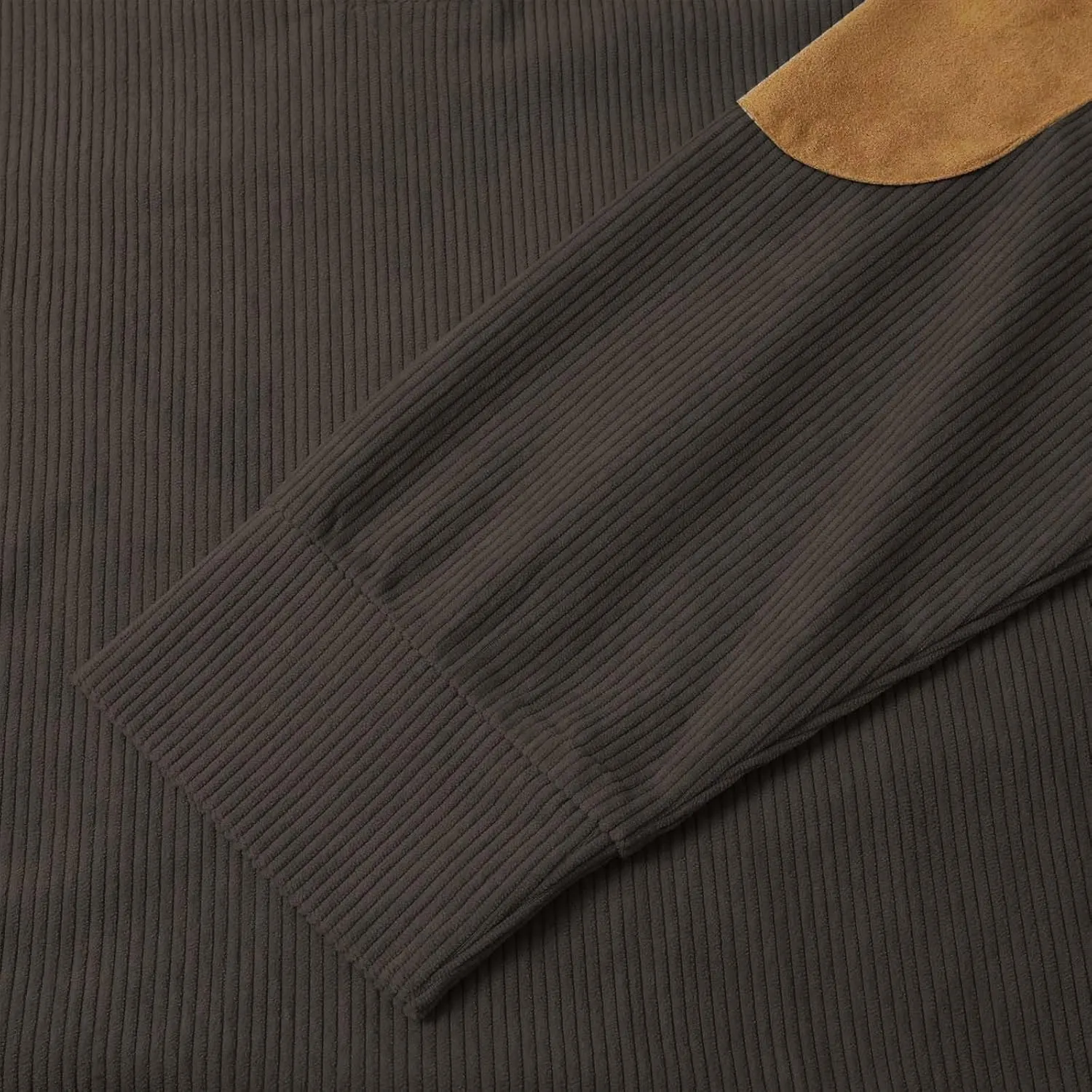 Mens Corduroy Shirt Button Up Pullover Lapel Collar Mock Neck Sweaters Long Sleeve Polo Sweatshirts with Elbow Patches