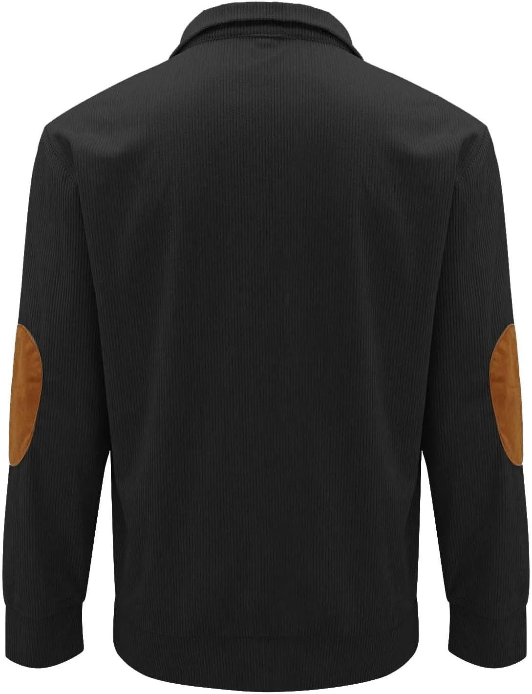 Mens Corduroy Shirt Button Up Pullover Lapel Collar Mock Neck Sweaters Long Sleeve Polo Sweatshirts with Elbow Patches