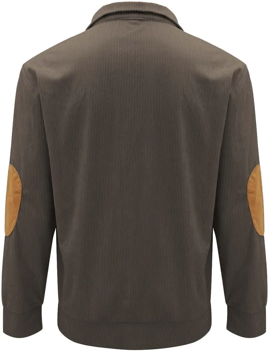 Mens Corduroy Shirt Button Up Pullover Lapel Collar Mock Neck Sweaters Long Sleeve Polo Sweatshirts with Elbow Patches