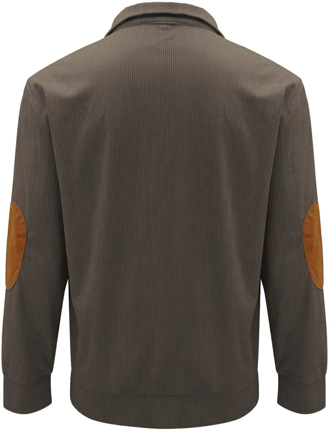 Mens Corduroy Shirt Lapel Collar Button Up Pullover Mock Neck Long Sleeve Sweaters Polo Sweatshirts with Elbow Patches