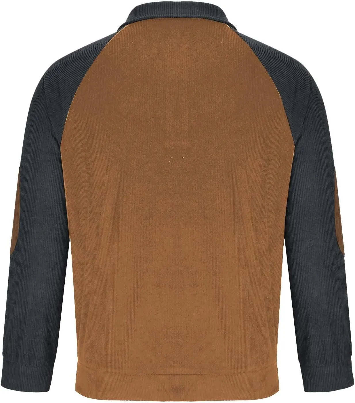 Mens Corduroy Shirt Lapel Collar Button Up Pullover Mock Neck Long Sleeve Sweaters Polo Sweatshirts with Elbow Patches