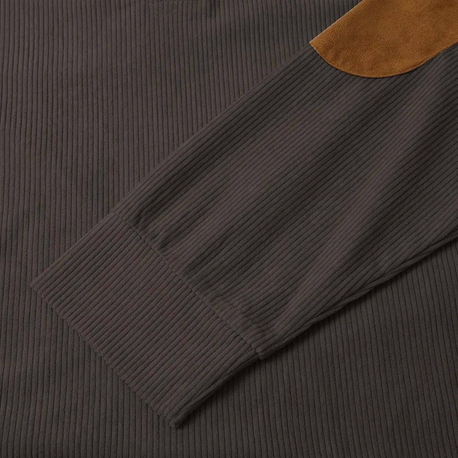 Mens Corduroy Shirt Lapel Collar Button Up Pullover Mock Neck Long Sleeve Sweaters Polo Sweatshirts with Elbow Patches