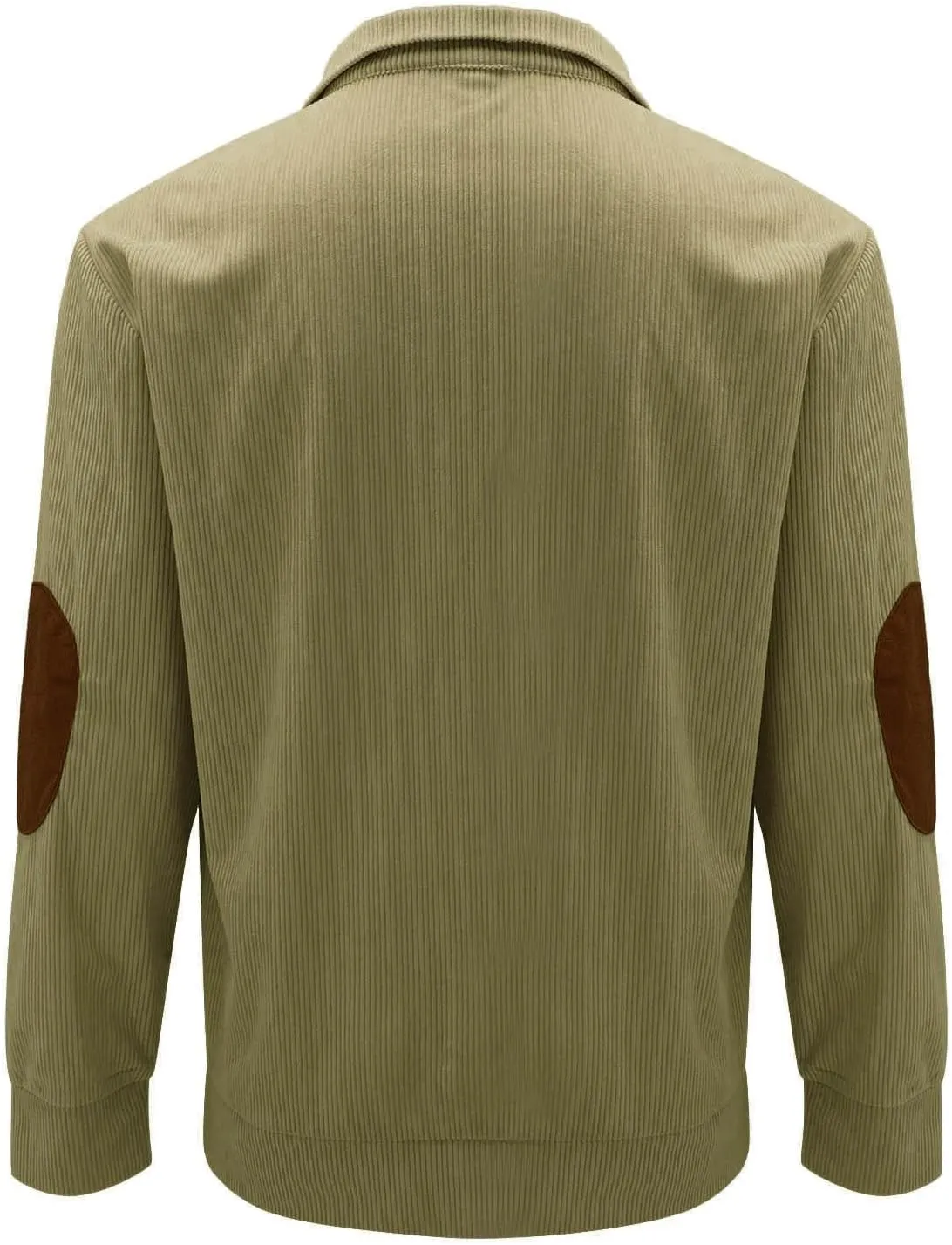 Mens Corduroy Shirt Lapel Collar Button Up Pullover Mock Neck Long Sleeve Sweaters Polo Sweatshirts with Elbow Patches