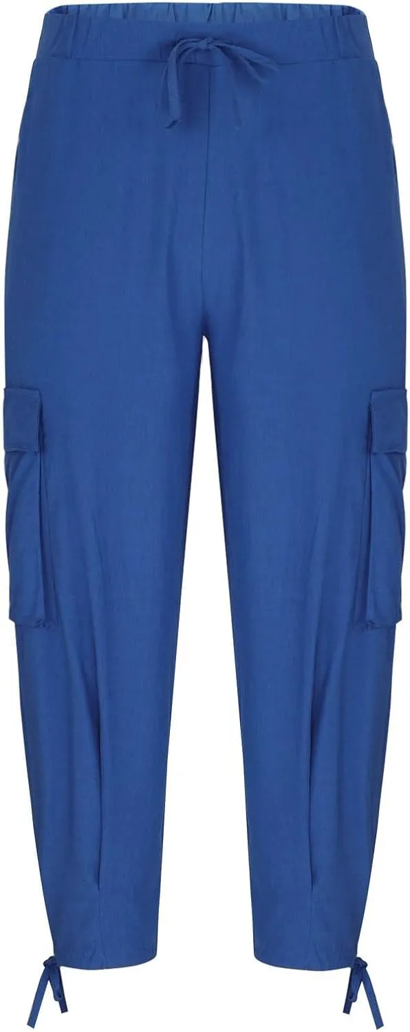 Men's Cotton Linen Lace up Elastic Waist Wide Leg Pants Fashion Solid Color Multiple Pockets Comfy Cargo Sweatpant