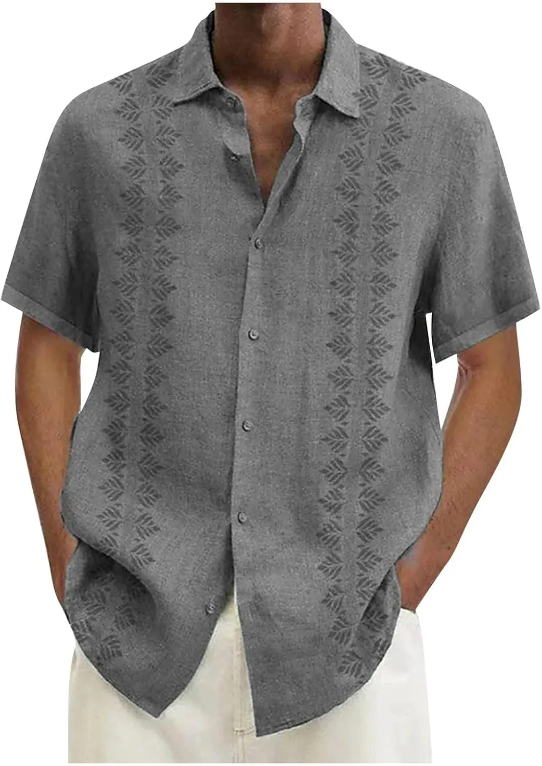 Men's Cuban Guayabera Shirts Casual Button Down Short Sleeve Loose Fit Big and Tall Dress Shirts Summer Casual