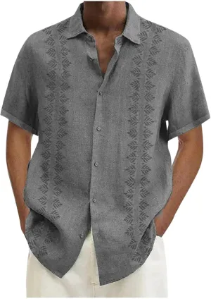 Men's Cuban Guayabera Shirts Casual Button Down Short Sleeve Loose Fit Big and Tall Dress Shirts Summer Casual