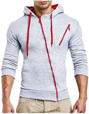 Men's Diagonal Zipper Hoodies Side Zipper Slim Fit Lightweight Fleece for Running Hiking Gym Workouts with Zip Pockets