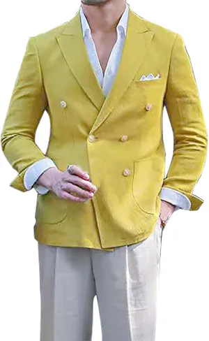 Mens Double Breasted Blazer Casual Jacket Lightweight Slim Fit Sports Coat Formal Business Wedding Dinner Suit Jacket
