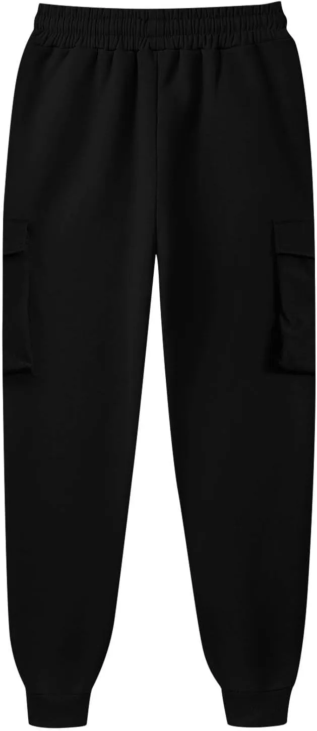 Men's Drawstring Cargo Sweatpants Open Bottom Fleece Athletic Hiking Jogger Cargo Sweatpants for Men with Pockets