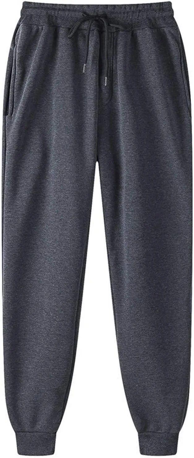 Mens Drawstring Jogging Sweatpants Fleece Active Athletic Lounge Pants with Cinched Cuffs Winter Workout Jogger Pants