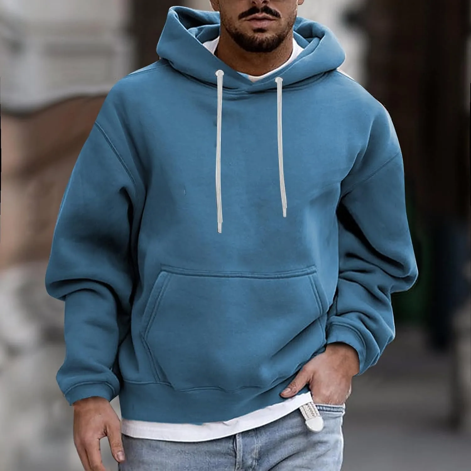 Men's Fall Clothes Hoodies Pullover Long Sleeve Unisex Hooded Sweatshirts Solid Color Block Hoodies, S-3XL
