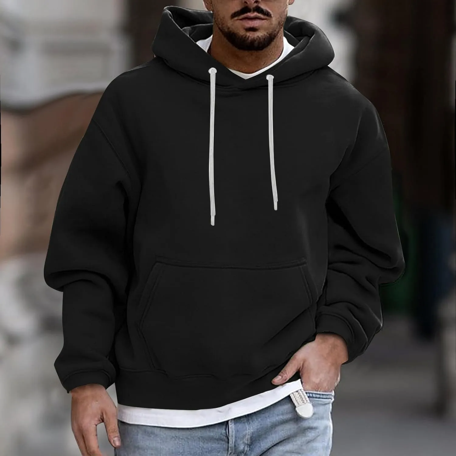 Men's Fall Clothes Hoodies Pullover Long Sleeve Unisex Hooded Sweatshirts Solid Color Block Hoodies, S-3XL