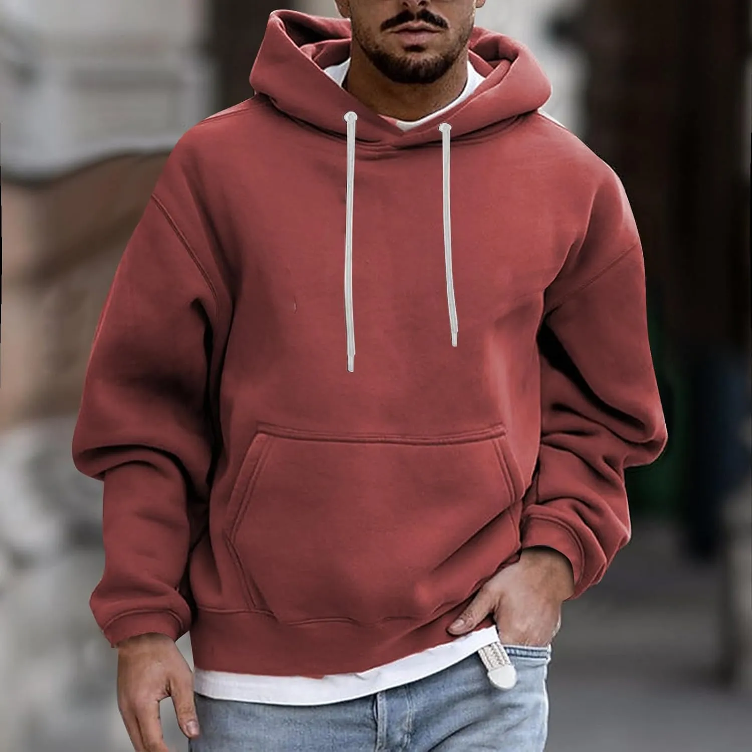 Men's Fall Clothes Hoodies Pullover Long Sleeve Unisex Hooded Sweatshirts Solid Color Block Hoodies, S-3XL