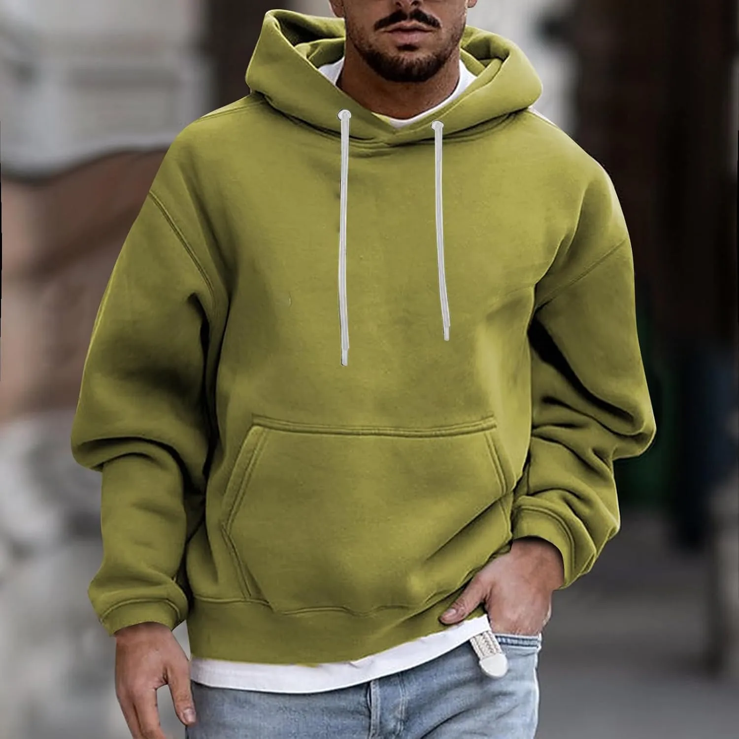 Men's Fall Clothes Hoodies Pullover Long Sleeve Unisex Hooded Sweatshirts Solid Color Block Hoodies, S-3XL