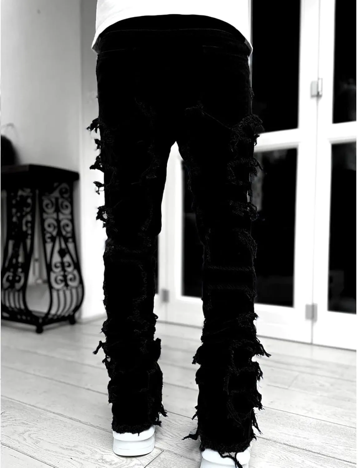 Men's Fashion Brand High Street Sharpened Jeans Wide Leg Trousers Pants Relaxed Fit Jeans Men Stretch Jeans for