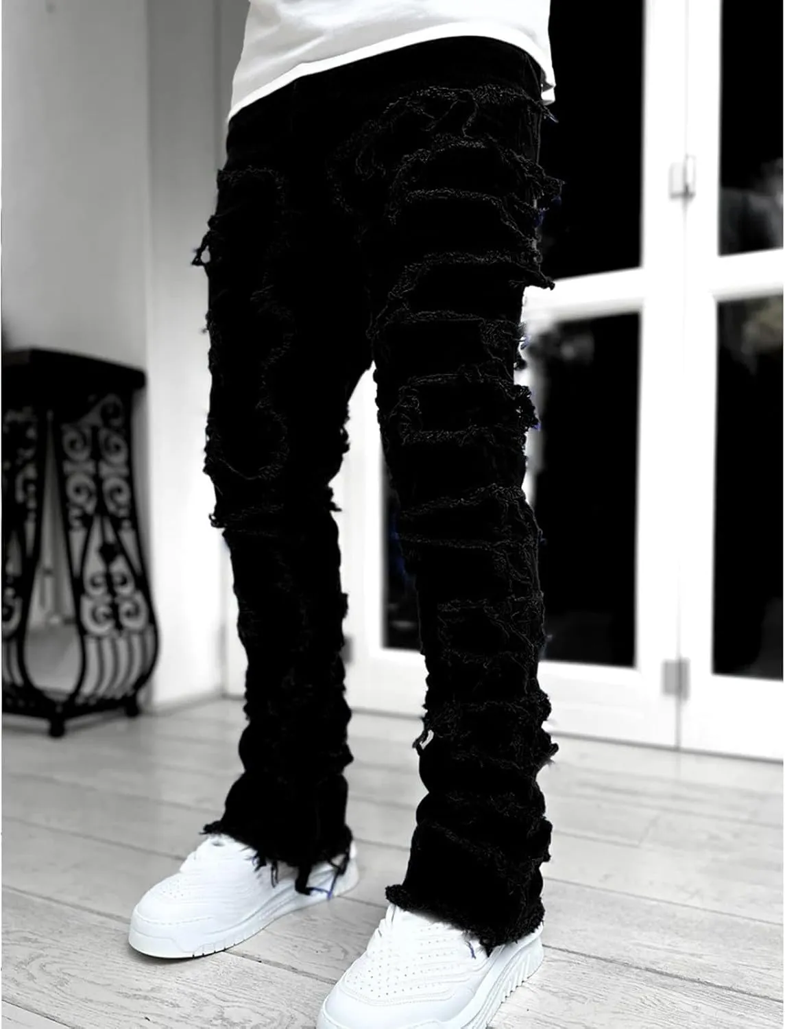 Men's Fashion Brand High Street Sharpened Jeans Wide Leg Trousers Pants Relaxed Fit Jeans Men Stretch Jeans for