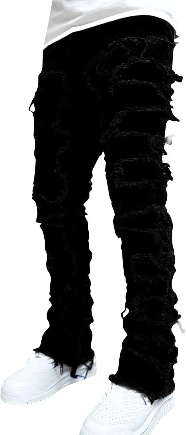 Men's Fashion Brand High Street Sharpened Jeans Wide Leg Trousers Pants Relaxed Fit Jeans Men Stretch Jeans for