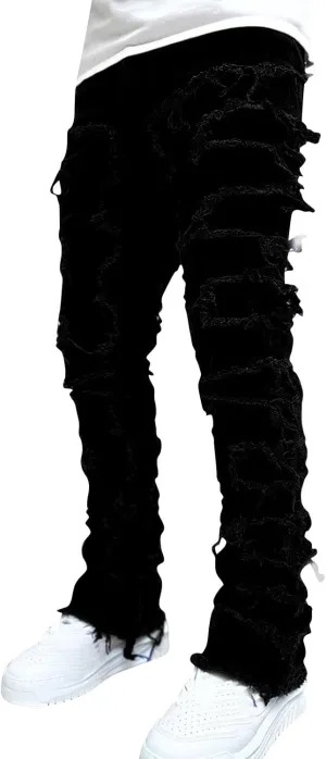 Men's Fashion Brand High Street Sharpened Jeans Wide Leg Trousers Pants Relaxed Fit Jeans Men Stretch Jeans for