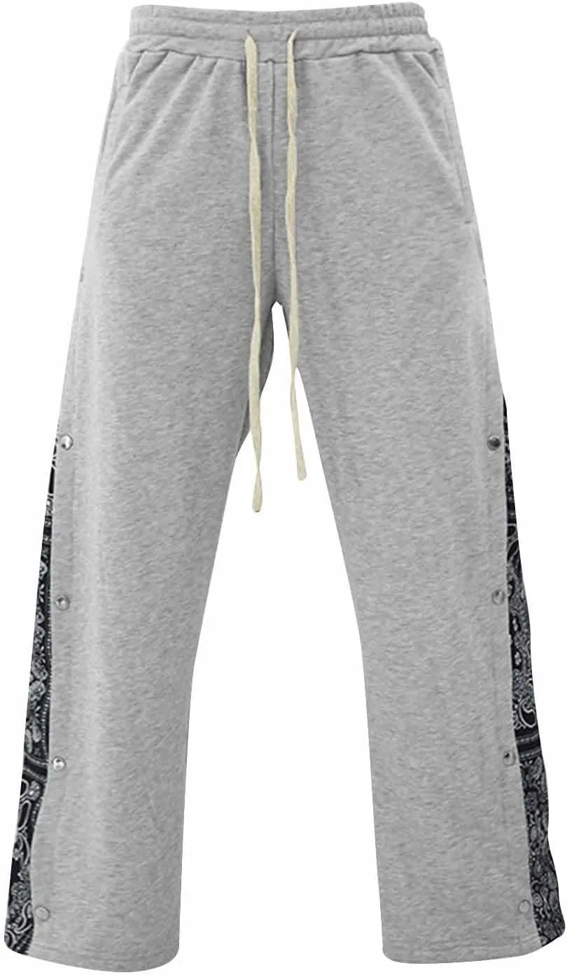 Men's Flared Fleece Sweatpants Baggy Button Bell Bottom Joggers Pant Casual Fashion Drawstring Waist Gym Workout Pant