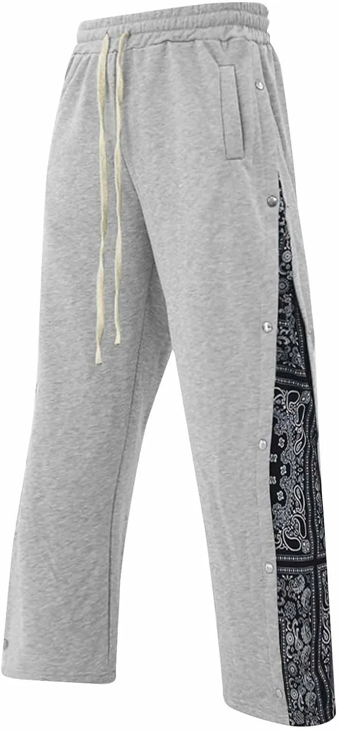 Men's Flared Fleece Sweatpants Baggy Button Bell Bottom Joggers Pant Casual Fashion Drawstring Waist Gym Workout Pant