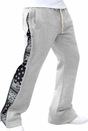 Men's Flared Fleece Sweatpants Baggy Button Bell Bottom Joggers Pant Casual Fashion Drawstring Waist Gym Workout Pant