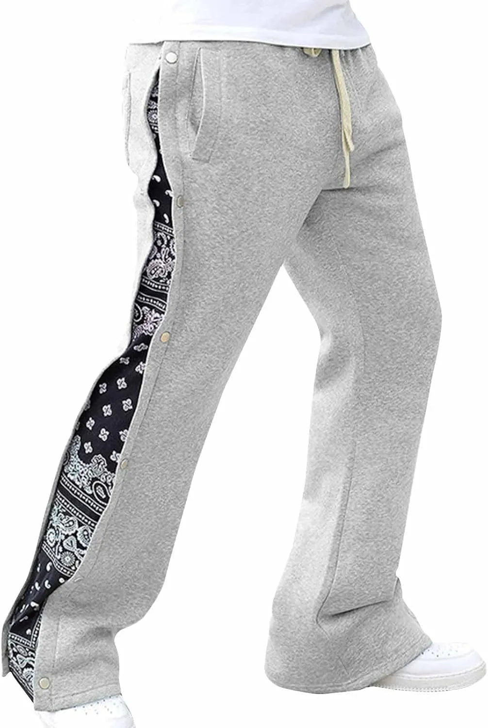 Men's Flared Fleece Sweatpants Baggy Button Bell Bottom Joggers Pant Casual Fashion Drawstring Waist Gym Workout Pant