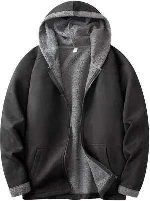 Men's Fleece Heavyweight Full Zip Hoodies Thicken Sherpa Lined Sweatshirt Slim Fit Winter Warm Hooded Jackets Outwear
