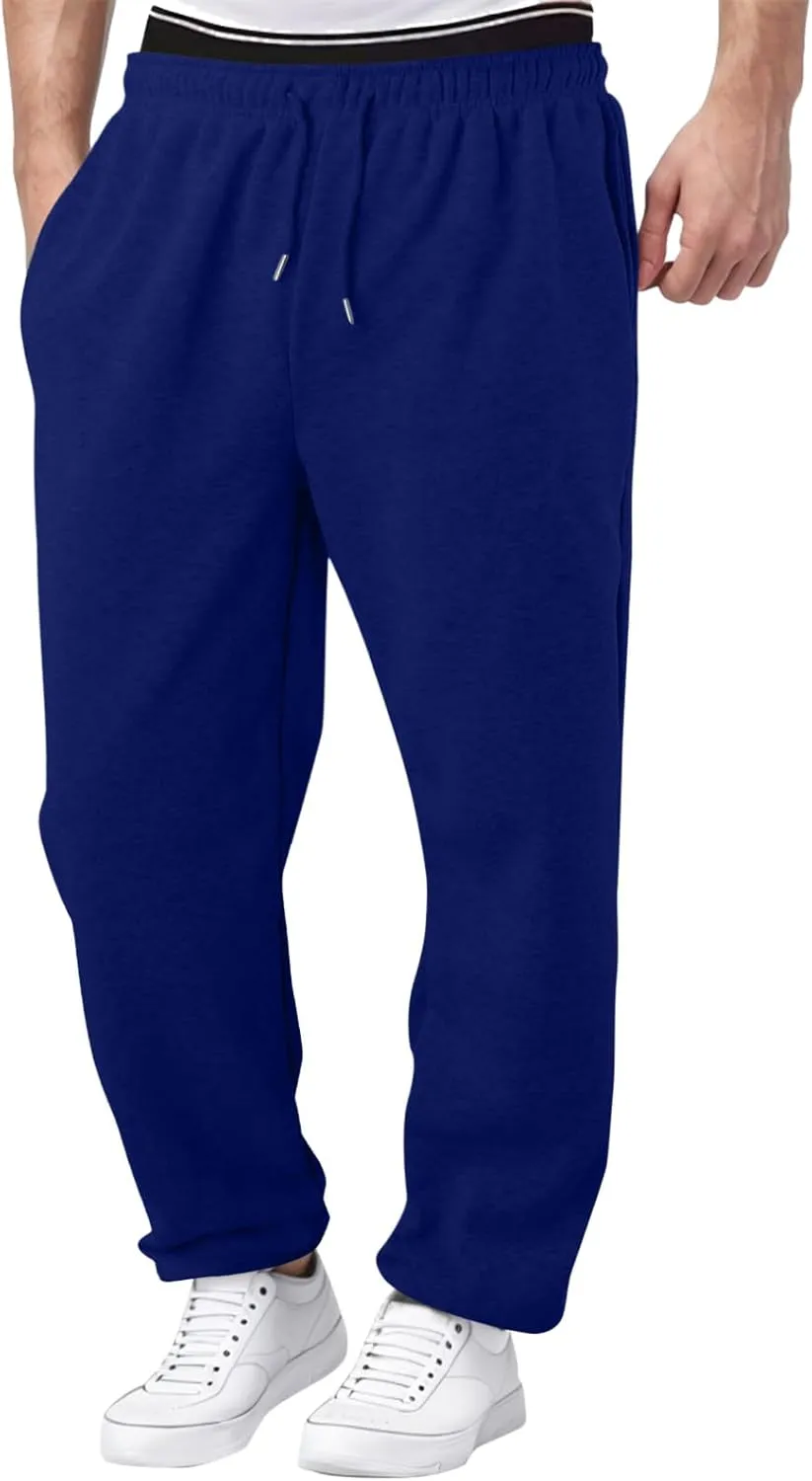 Mens Fleece Lined Joggers Pants Wide Leg Sweatpants Baggy Workout Pants Elastic Waist Cargo Pants Warm Running Pants