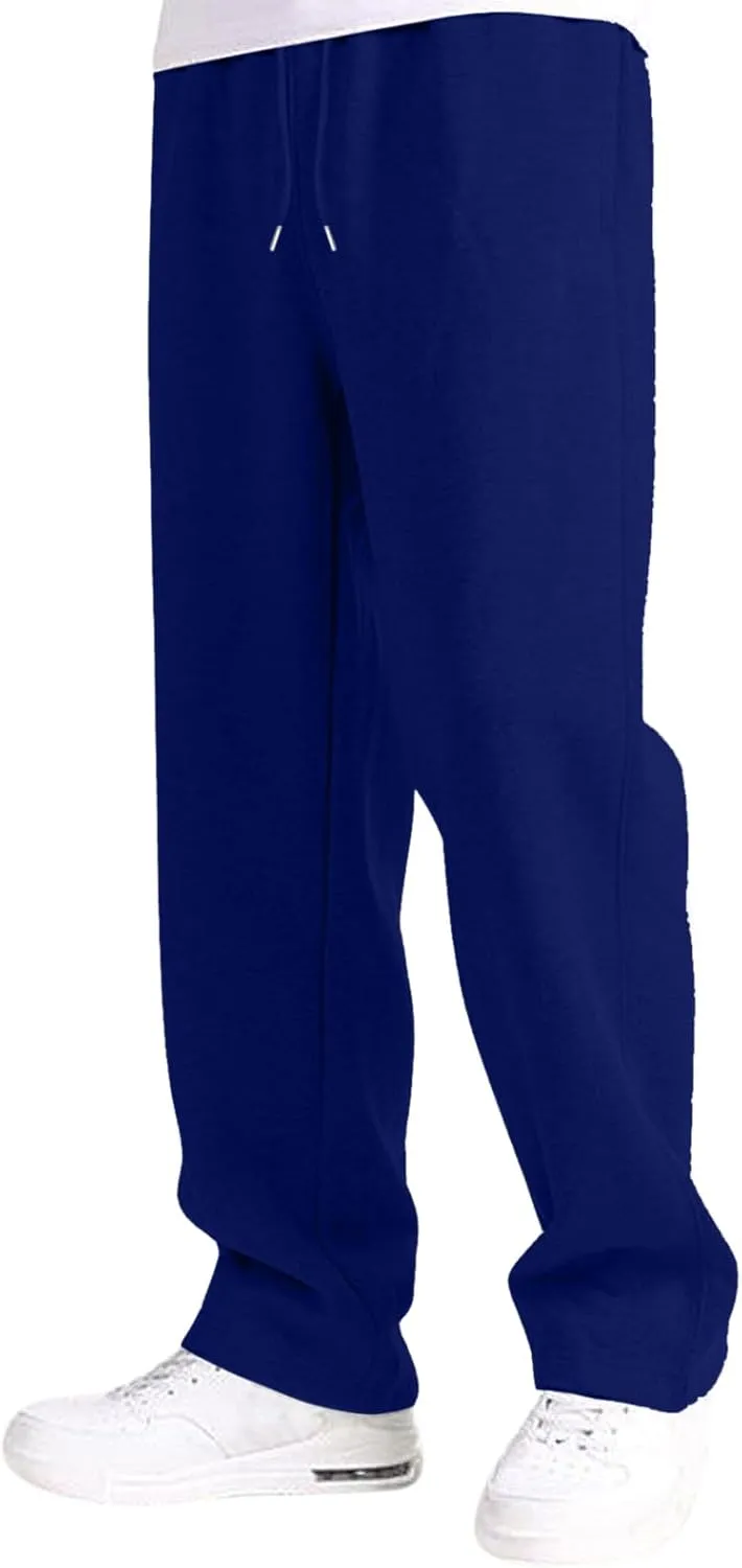 Mens Fleece Lined Joggers Pants Wide Leg Sweatpants Baggy Workout Pants Elastic Waist Cargo Pants Warm Running Pants