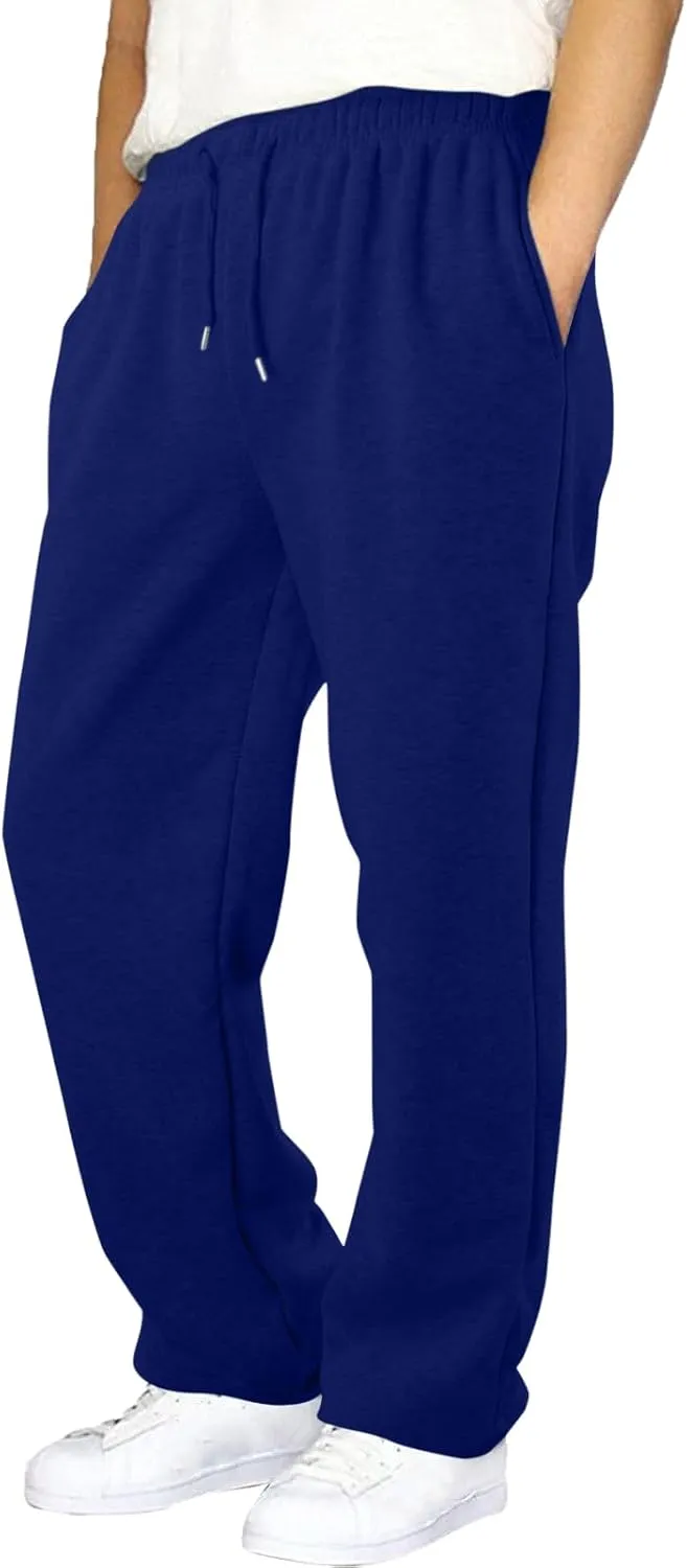 Mens Fleece Lined Joggers Pants Wide Leg Sweatpants Baggy Workout Pants Elastic Waist Cargo Pants Warm Running Pants