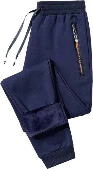 Mens Fleece Lined Pants, Mens Winter Warm Fleece Pants Sherpa Lined Sweatpants with Pockets Stretch Gym Running Pants