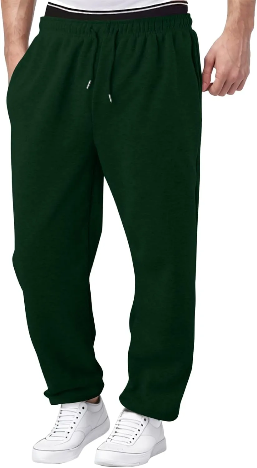Mens Fleece Lined Sweatpants Baggy Joggers Pants Wide Leg Workout Pants Elastic Waist Cargo Sweatpants Casual Bottoms