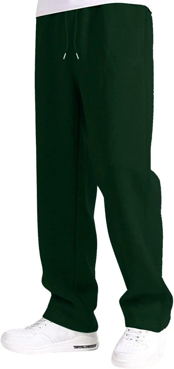 Mens Fleece Lined Sweatpants Baggy Joggers Pants Wide Leg Workout Pants Elastic Waist Cargo Sweatpants Casual Bottoms