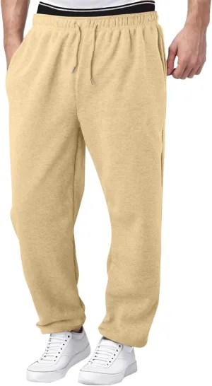 Men's Heavyweight Fleece Cargo Sweatpants Baggy Sweat Pants with Pockets Elastic Waist Drawstring Joggers Trousers