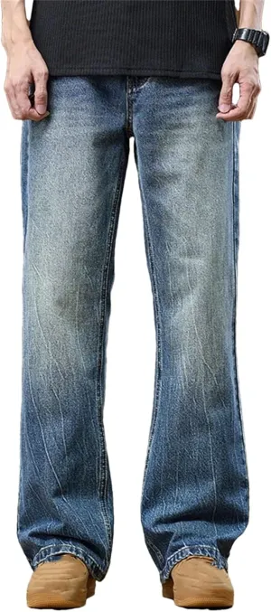 Mens High Waist Baggy Jeans Wide Leg Denim Pants Casual Loose Fit Jeans with Pockets